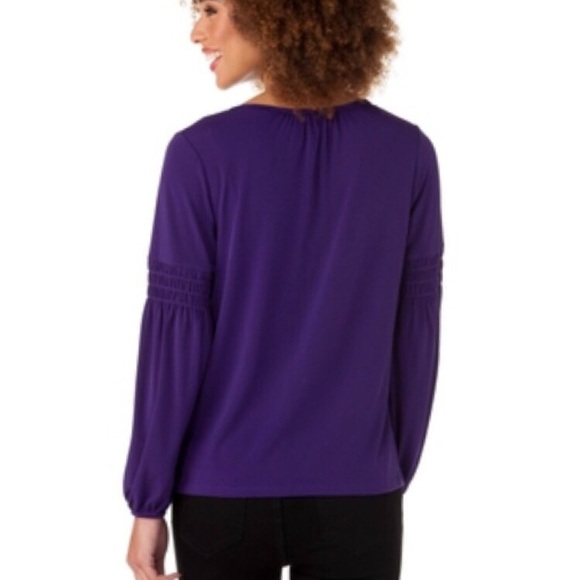 Michael Kors Smocked Sleeve Peasant Top in Iris - Picture 3 of 5